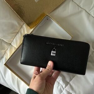 Michael Kors Black Leather Wallet with Silver Lock